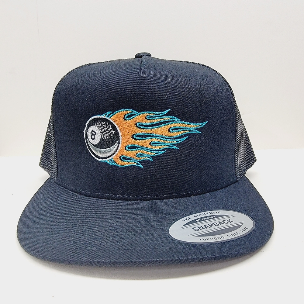 8 Ball Billiards Mesh Snapback Direct Embroidered Black Cap Hat